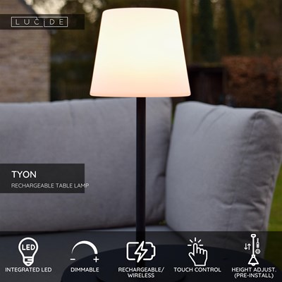 Lucide TYON - Rechargeable Table lamp Indoor/Outdoor - Battery pack - LED Dim. - 1x2W 2700K - IP65 - Black